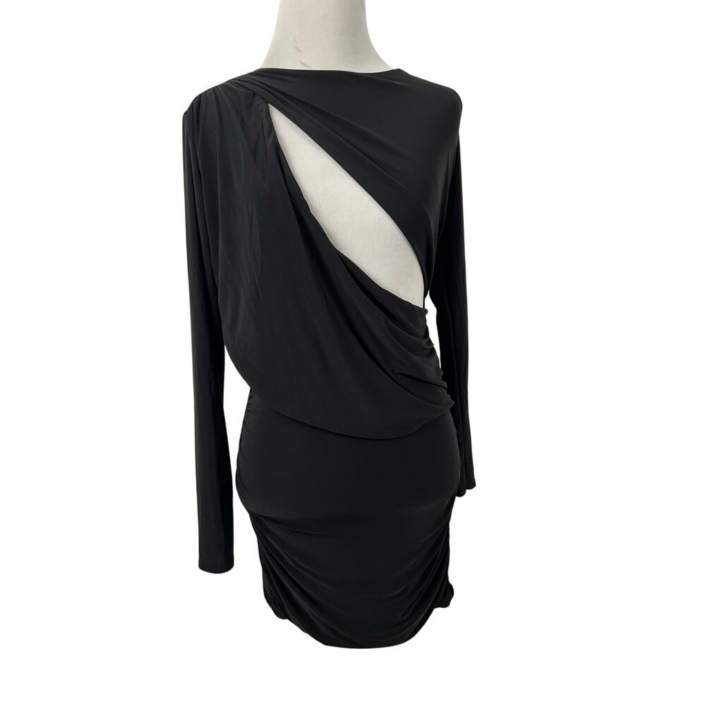 PrettyLittleThing Black Cutout Ruched Bodycon Mini Dress Long Sleeve US 6
